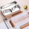 Set di stoviglie Microonde 3 Cell Lunch Box Grande capacità Insalata sigillata in acciaio inossidabile Bento Contenitore portatile gratuito per lavoratori Studente