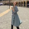 Women's Trench Coats 2023 Female Fashion Coat Beige Double-breasted Blue With Spring Belt Autumn Korean Loose Phyl22