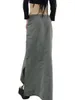 Skirts Fashion Women S Casual Solid Color Wide Hem Split Long Cargo Skirt Gray Streetwear Outfits Y2k