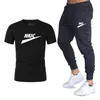 Letnie dorywczo nowe męskie dresy T shirt spodnie garnitur marka zestaw z krótkim rękawem drukowane bawełniane koszule spodnie dresowe do joggingu męska odzież sportowa