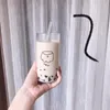 Wine Glasses Korean Ins Transparent Drink Cup Fresh Milk Juice Mug Cold Water With Straw Simple Soda Lady Cute Gift