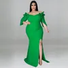プラスサイズのドレスプラスサイズエレガントな女性ドレスフリルスリーブオフショルダースプリットドレス夏のイブニングドレス