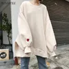 Sweats à capuche pour femmes Sweatshirts Sweatshirts Femmes Harajuku Tendance Solid Oneck Élégant Pull Étudiants Style Long À Manches Longues Dames Vêtements Chic 230207