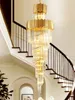 Żyrandole duże nowoczesne kryształowy żyrandol wielopiętrowy schody jasnobrązowe Złoty luksusowy oświetlenie holu el lobby