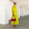 Abiti da festa Moda Giallo A-Line Tulle Donna Dolcevita Mezze maniche Abito alla caviglia Street Style Po Shoot Robe Kleid