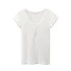 Women's TShirt PUWD Y2K Cute Girl Cotton Hollow Out Lace Fashion Ladies Slim Short Sleeve Button Top Summer O Neck Tees 230206