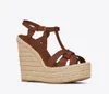 Luxe lederen eerbetoon dames sandalen enkelriem gespogriem pira ryad klassieke sandaal zomers reds leathers wig platformzolen