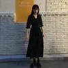 Casual Dresses Dress Women Autumn Chic Simple Elegant Puff Sleeve Vintage Black Ladies Streetwear Party Daily V-Neck Female Clothing Vestidos 230207