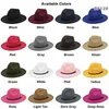 Bérets Unisexe Vintage Blower Jazz chapeau Trilby Flat Brim Wool Felt Fedora Hats avec rivet Belt Men Women Femme Formal Party Panama