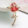 Brooches Fashion Women Rose Brooch Crystal Rhinestone Pins Clip For Sweater Party Gown Ladies M8694