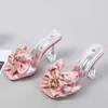 Hausschuhe Transparent Für Frauen 2023 Sommer Mode Rosa Schmetterling-knoten Designer Sandalen Klar Heels Größe 46 Weibliche Schuhe Y2302