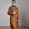 Trench da donna ondulata corrugata a doppia faccia di alta qualità in cashmere cappotto da donna 2023 Tie-up invernale Slim Temperament a metà lunghezza