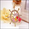 Key Rings Fashion Creative Diamondstudded Crystal Rudder Nautical Car Keychain Metal Bag Pendant Chain 77 E3 Drop Delivery Jewelry Dhmir