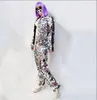 Stage Wear Sparkly Full Silver Sequins Jacket Pants Set Women Dancer Evening Show Costume Prom Birthday Celebrate Outfit