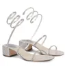 Rene Caovilla Cleo Women Sandals Scarpe scintillio Sole a spirale in cristallino con cinturini a bassa tacchi a bassa donna da sposa Lady Gladiator Sandalies con scatola EU35-43