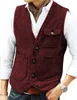 Hommes Gilets Hommes Gilet Brun Chevrons Laine Tweed Col En V Simple Poitrine Rétro Outillage Gilet Homme Gentilhomme D'affaires Gilet Pour Mariage 230207