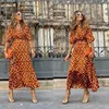 Casual Dresses Autumn Csaual Elegant Print Long Sleeve Dress Fashion Women V Neck Corset Bohemian Streetwear
