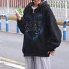 Kadın Hoodies Sweatshirts Kadın Zip Hoodie Sonbahar Kış Goth Punk Cep Baskı Uzun Kollu Ceketler Katlar Kadın Harajuku Büyük Boy