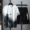 Tracki na gradient letni z krótkim rękawem zestaw T-shirt moda 2-częściowa streetwear 3D Printed Sports Beach Shorts Sportswear Men's 230207