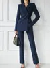 Kvinnor Tvåbitar byxor koreanska mode Kvinnor Vintage Blazer Pantsuit Office Slim Elegant Solid Formal Trousers Passar Female Chic Outterwear 2 Pieces Set 230207