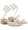 Rene Caovilla Cleo Women Sandals Scarpe scintillio Sole a spirale in cristallino con cinturini a bassa tacchi a bassa donna da sposa Lady Gladiator Sandalies con scatola EU35-43