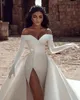 A Line Wedding Dresses Graceful 2023 Off The Shoulder Neck Bridal Gowns With Detachable Train Side Split Satin Vestido De Novia210m