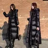 Trench feminina casacos mulheres com capuz de inverno com capuz longo e brilhante à prova de vento quente casaco quente da mãe da mãe, algodão acolchoado parkas sobretudo