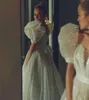 Vestido de noiva brilhante e brilhante com manga curta Puff Boho Princesa Vestido de noiva Vestidos de Lantejou