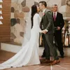 Vestido de noiva Simples vestidos de sereia de cetim modestos mangas longas muçulmanas vestidos de noiva elegantes com casamento de marfim branco marfim