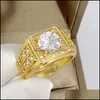 With Side Stones Fashion Gold White Crystal Cz Ring For Women Men Hip Hop Fl Engagement Wedding Band Party Jewelry Drop Delivery Dhnzx