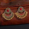 Orecchini pendenti da donna bohémien con strass rosso matrimonio retrò etnico color oro settore lega nappa perline orecchino Jhumka