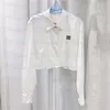 Croppd 女性 Tシャツ ホワイト 夏 カジュアル ブラウス レディース 長袖 ラペル シャツ