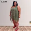 Plus size jurken Somo plus size dameskleding mouwloze bemanning nek kwastjes massieve kleur casual dames mini -jurken groothandel druppel 230207