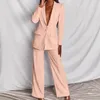 Kvinnor Tvådelar Pants Office Suit Fashion Blazer Pantsuit Simple Solid Color Vcollar Long Sleevetrousers 2 Set 230207