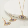 Oorbellen ketting kalkoen boze oog oorbel voor vrouwen strass blauwe ogen sieraden sets drop levering dhmdv