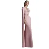Vestidos de noite de sereia rosa elegante vestidos de capa com capa 3D Botões sem costas para as costas do chão Vestidos formais de cetim feminino