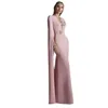 Élégante longue rose sirène robes de soirée manches cape 3D applique florale pure dos nu boutons longueur de plancher satin robes formelles femmes bal occasion spéciale porter