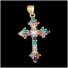 Charms Juya Diy 18K Real Gold Plated Wholesale Christian Cross för handgjorda jul religiösa rosenkransen hänge juvelera makingcharms dh049