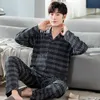 Vêtements de nuit pour hommes hommes pyjama ensemble plein coton printemps à manches longues imprimer hommes pyjama costume automne vêtements de nuit col Pijama homme vêtements de nuit deux pièces 4XL 230207