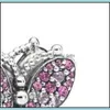 Charms 100 925 Sterling Sier Pembe Pave Kelebek Bilezik Moda Kadın Düğün Nişan Mücevher Aksesuarları 2194 T2 Drop Teslimat DHHI7