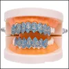 Grillz Dental Grills Sier Color Iced Out 1414 Gold Grillz Crystal Jewelry Accessoriesトップボトム歯ボディヒップホップブリングキュービックZir dhvdn