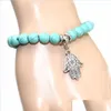 Bracelets de charme 8mm Turquoise Perle Hamsa Main Turc Religions ethniques Bijoux Femmes USA Yoga Drop Livraison Dh7Yt