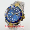 Armbandsur 24 Jewerls Japan NH35 Miyota 8215 Blue Mechanical Men armbandwatch Business Solid Case Gold Coated Bezel Two-Tone Armband