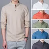 Magliette da uomo (M-5XL) Camicia di lino moda manica lunga Slim Fit per il tempo libero - 7 colori