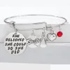 Bangle Inspirational Birthstone Charm Bracelet For Women Angle Friendship Expandable Stainless Steel Wire Drop Delivery Jewelry Brace Dhn8G