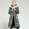 Cappotto da donna in vera pelliccia finta fodera femminile parka giacca invernale da donna collo di procione lungo trench MY3938