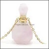 Charmes Obsidienne naturelle à facettes par bouteille Pendentifs Colliers Tourmaline Rose Quartz Huile Essentielle Diffuseur Vial Bijoux 23 D3 Drop Dhg0Y