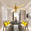 Ceiling Fans Nordic Luxury Remote Controlled LED Fan Lamp Modern Golden American Restaurant Kitchen Household Electric