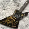 Lvybest Black Electric Guitar Gold Thread Micros HH Gold Hardware