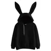 Kadın Hoodies Sweatshirts Sonbahar Kış Kawaii Tavşan Kulakları Moda Hoody Sıradan Renkler Düz Renk 230206 İçin Sıcak Sweatshirt